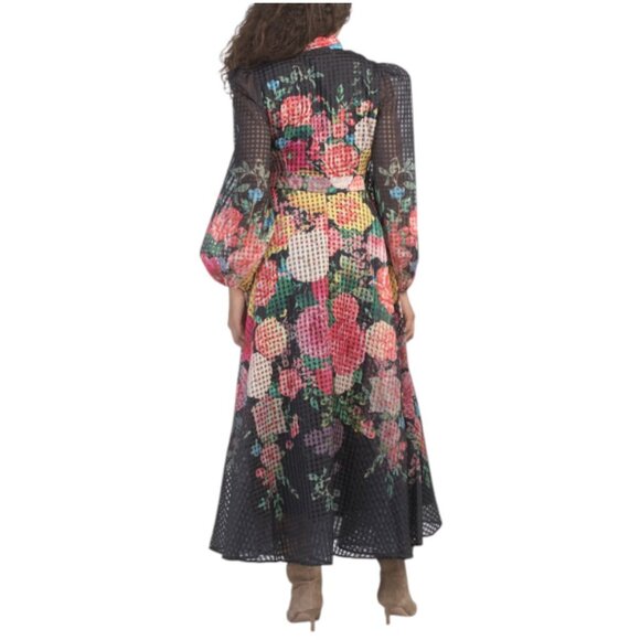 DALIA MACPHEE Balloon Sleeve Tie Neck Floral Maxi Dress - Picture 2 of 3